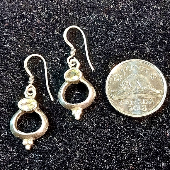 Vintage Sterling Silver & Citrate Yellow Gemstone Drop Earrings plus Bonus Studs - Picture 3 of 12